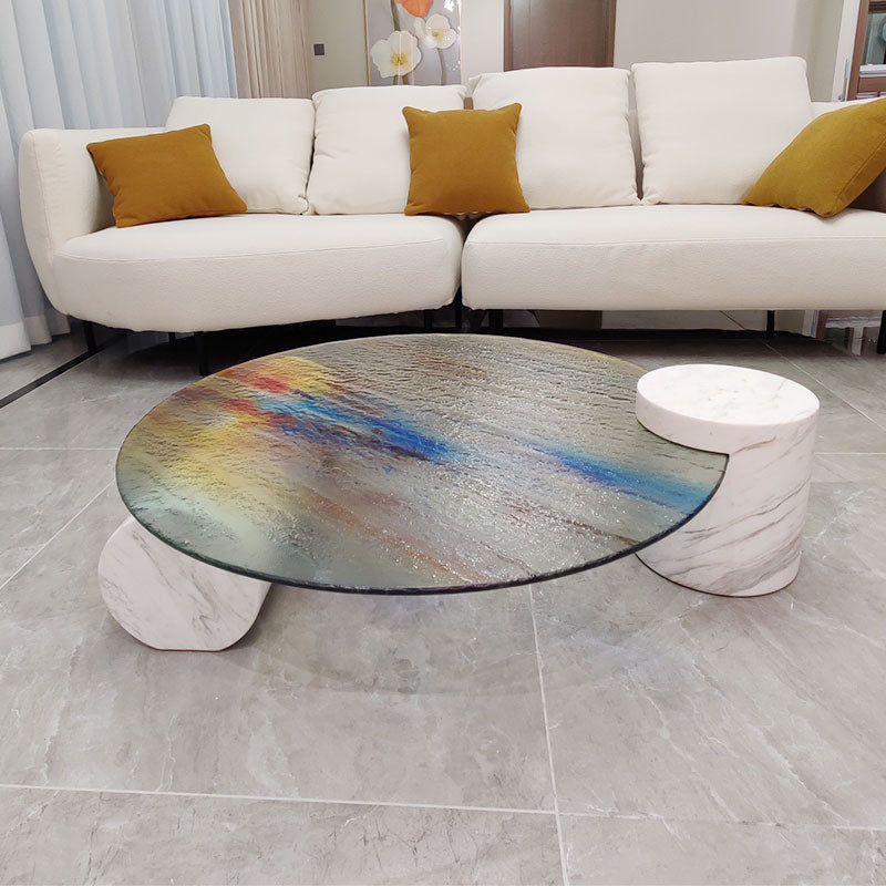 Tropical Round Cocktail Table Glass Pedestal Single Coffee Table