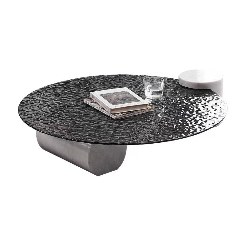 Tropical Round Cocktail Table Glass Pedestal Single Coffee Table