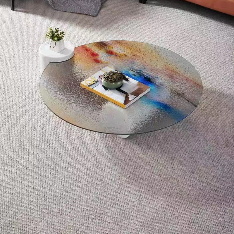 Tropical Round Cocktail Table Glass Pedestal Single Coffee Table