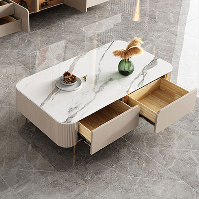 Rectangle Storage Coffee Table Glam Slate Cocktail Table with 4 Legs