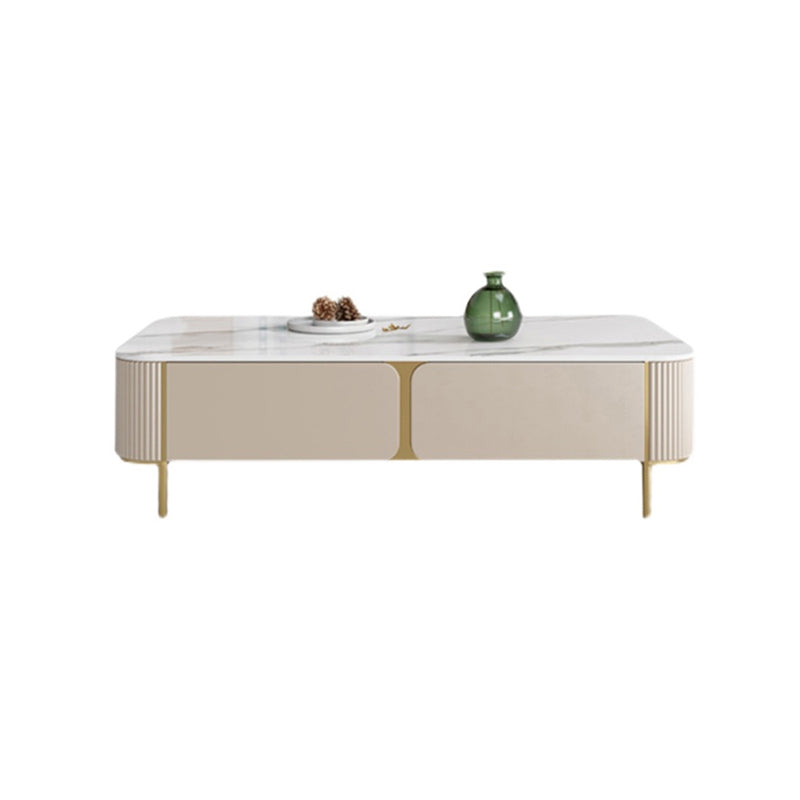 Rectangle Storage Coffee Table Glam Slate Cocktail Table with 4 Legs