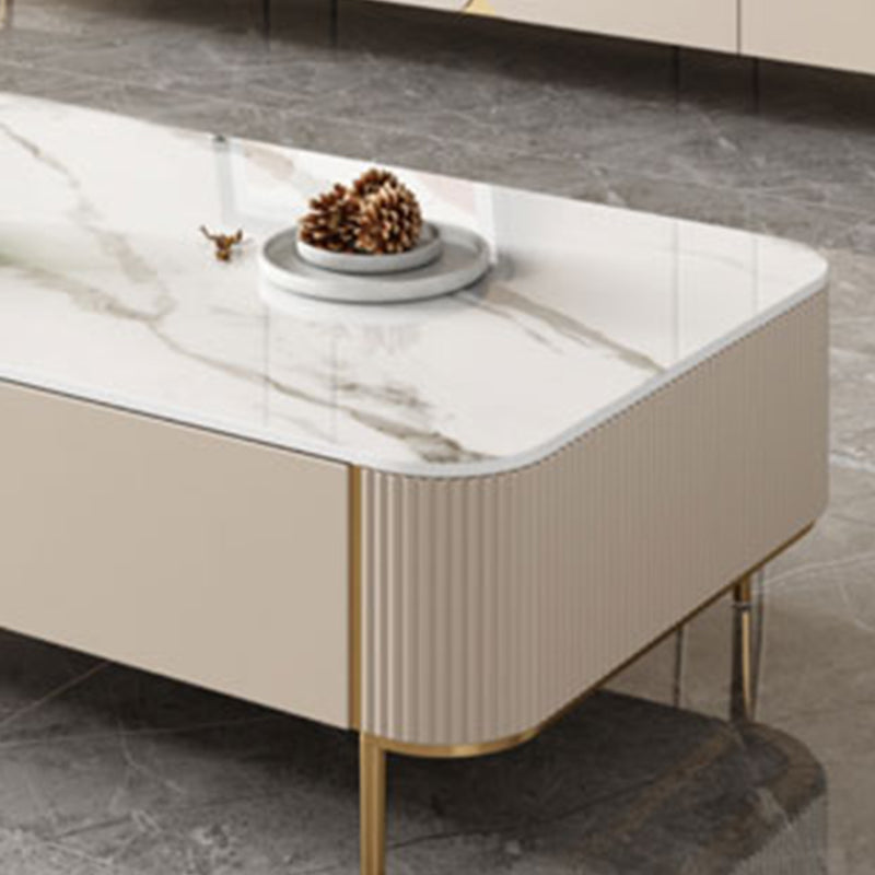 Rectangle Storage Coffee Table Glam Slate Cocktail Table with 4 Legs