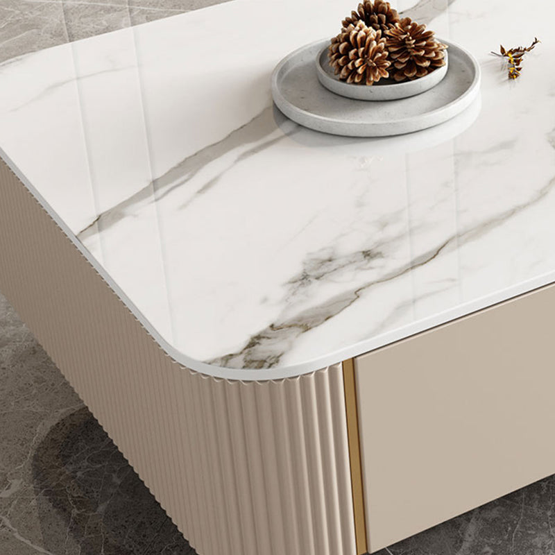 Rectangle Storage Coffee Table Glam Slate Cocktail Table with 4 Legs