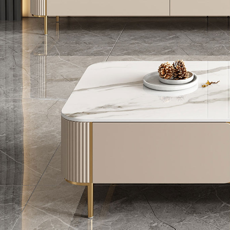 Rectangle Storage Coffee Table Glam Slate Cocktail Table with 4 Legs