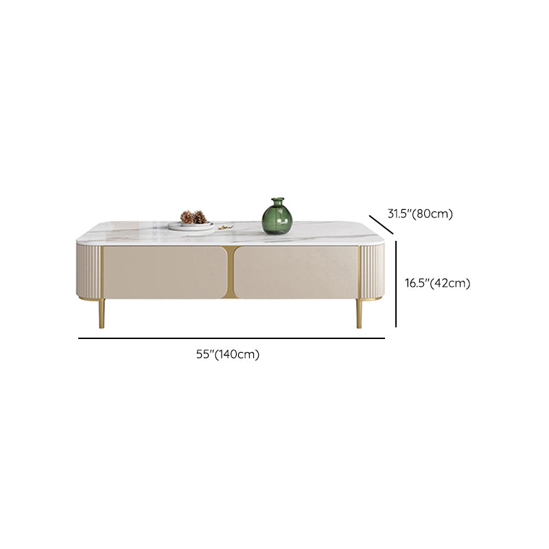 Rectangle Storage Coffee Table Glam Slate Cocktail Table with 4 Legs