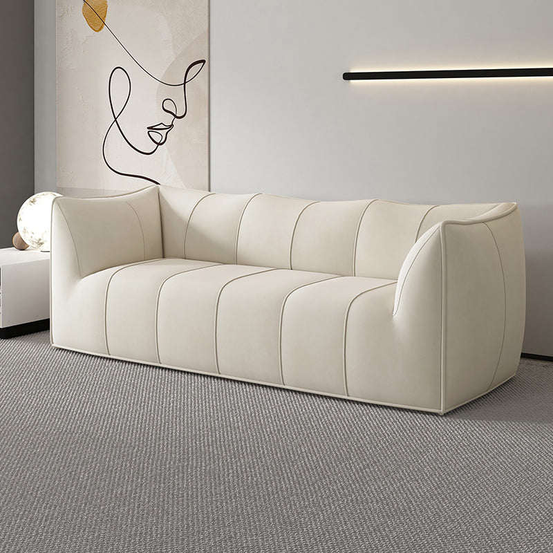 Contemporary White Cushions Flared Arm Fabric Living Room Seating
