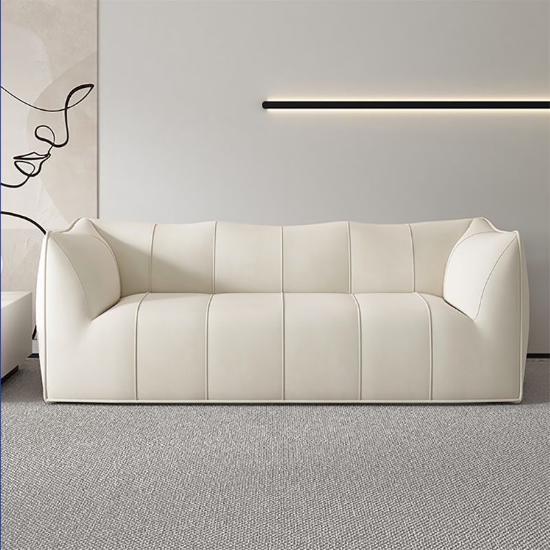 Contemporary White Cushions Flared Arm Fabric Living Room Seating