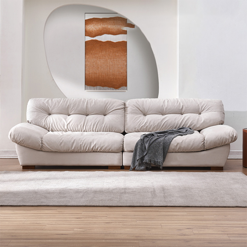 Modern White Cushions Armless Living Room Faux Leather Seating