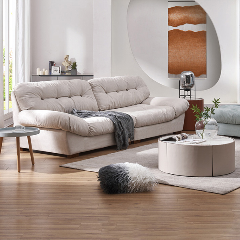 Modern White Cushions Armless Living Room Faux Leather Seating