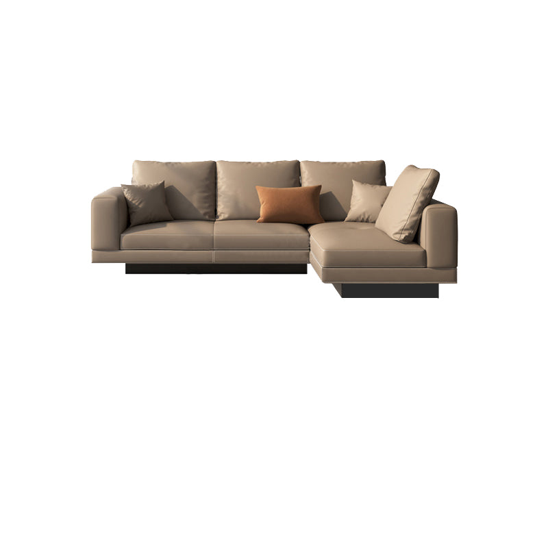 Contemporary Genuine Leather Sofa Square Arm Loose Back Sofa with Table