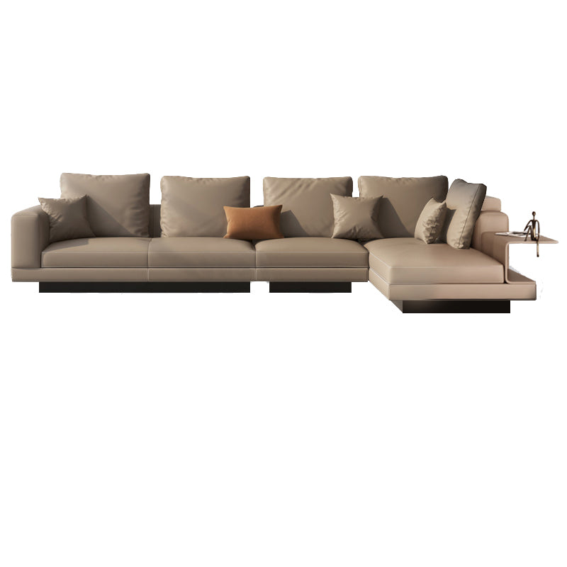 Contemporary Genuine Leather Sofa Square Arm Loose Back Sofa with Table