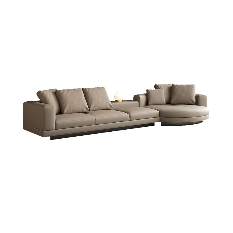 Contemporary Genuine Leather Sofa Square Arm Loose Back Sofa with Table