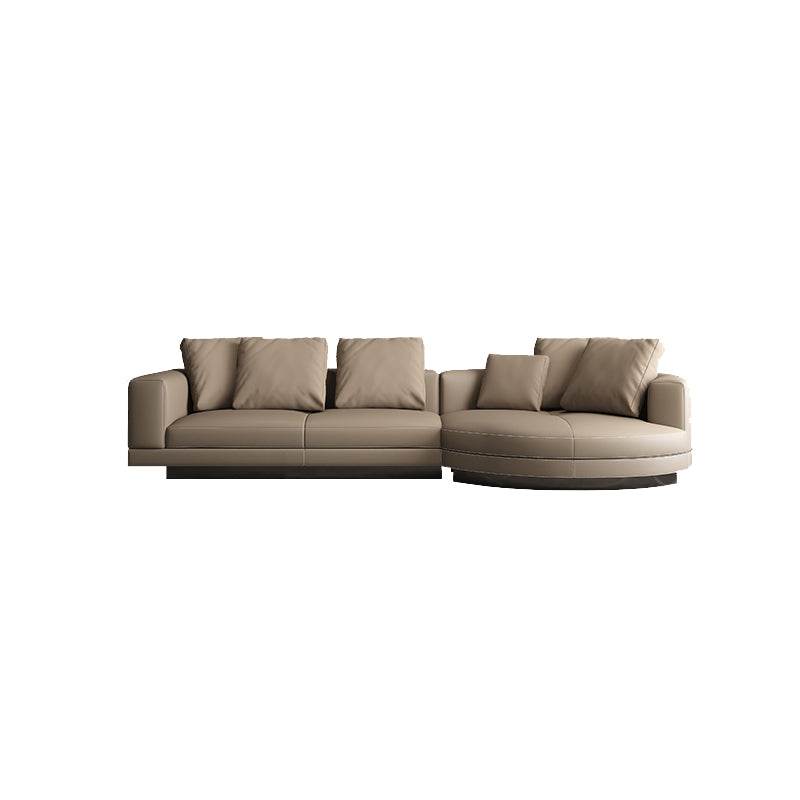 Contemporary Genuine Leather Sofa Square Arm Loose Back Sofa with Table