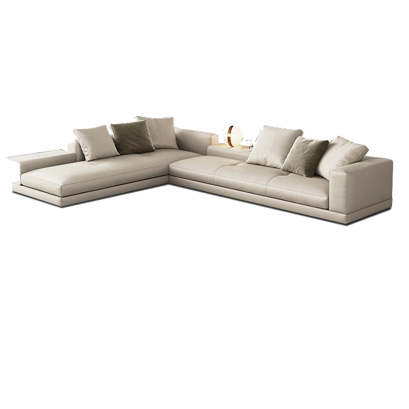 Contemporary Genuine Leather Sofa Square Arm Loose Back Sofa with Table