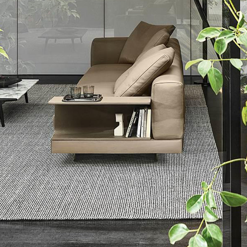 Contemporary Genuine Leather Sofa Square Arm Loose Back Sofa with Table