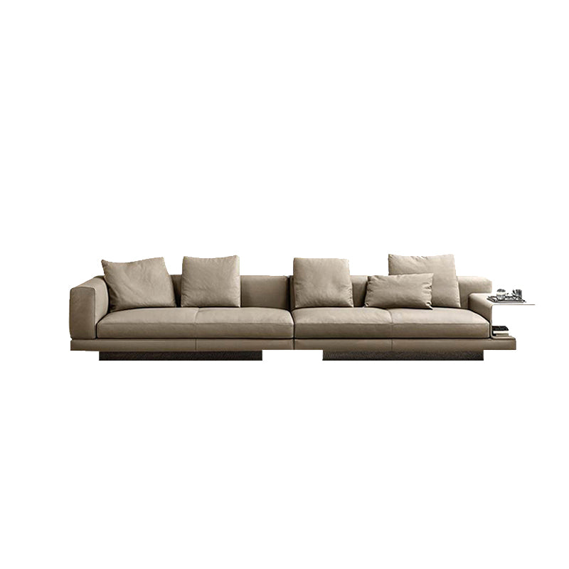 Contemporary Genuine Leather Sofa Square Arm Loose Back Sofa with Table