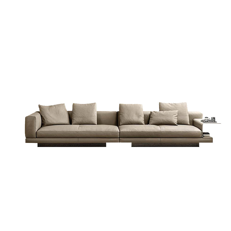 Contemporary Genuine Leather Sofa Square Arm Loose Back Sofa with Table