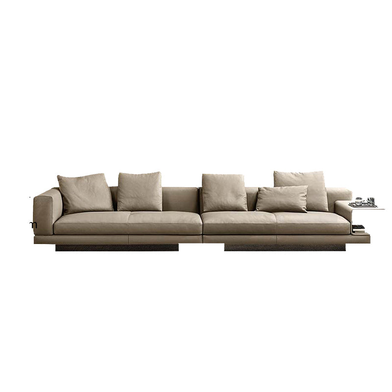 Contemporary Genuine Leather Sofa Square Arm Loose Back Sofa with Table