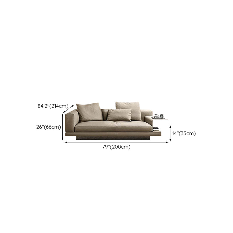 Contemporary Genuine Leather Sofa Square Arm Loose Back Sofa with Table