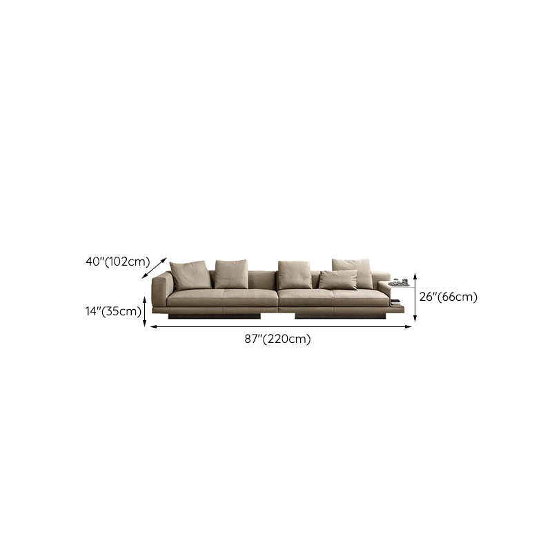 Contemporary Genuine Leather Sofa Square Arm Loose Back Sofa with Table