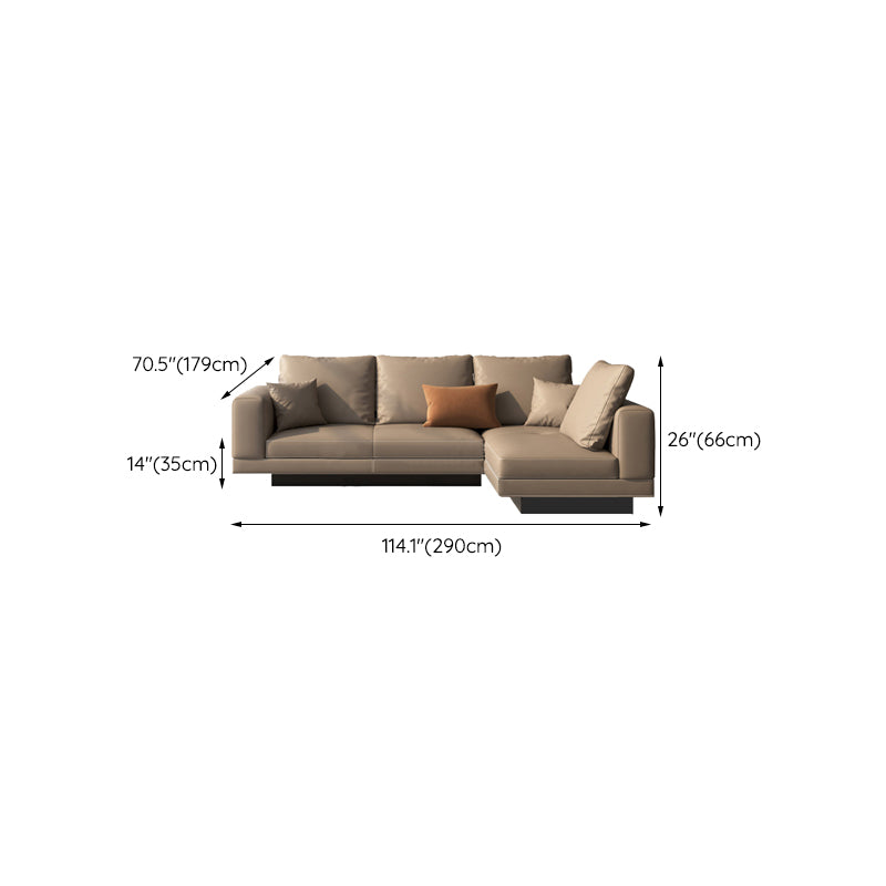 Contemporary Genuine Leather Sofa Square Arm Loose Back Sofa with Table