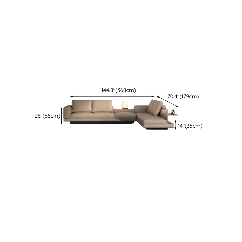 Contemporary Genuine Leather Sofa Square Arm Loose Back Sofa with Table