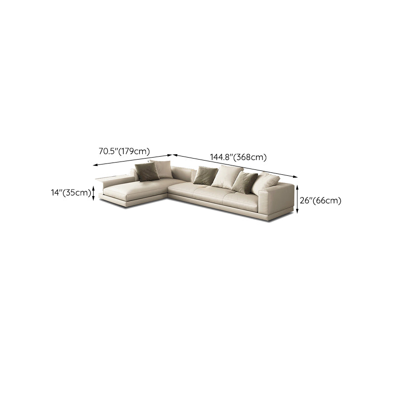 Contemporary Genuine Leather Sofa Square Arm Loose Back Sofa with Table
