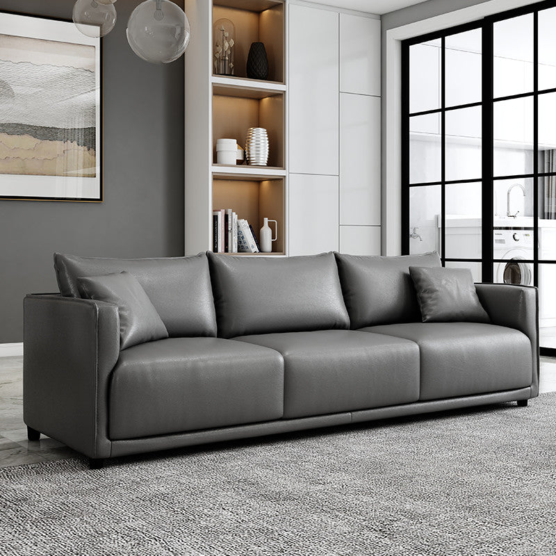 Minimalist 3-Seater Faux Leather Sofa Square Arm Loose Back Sofa