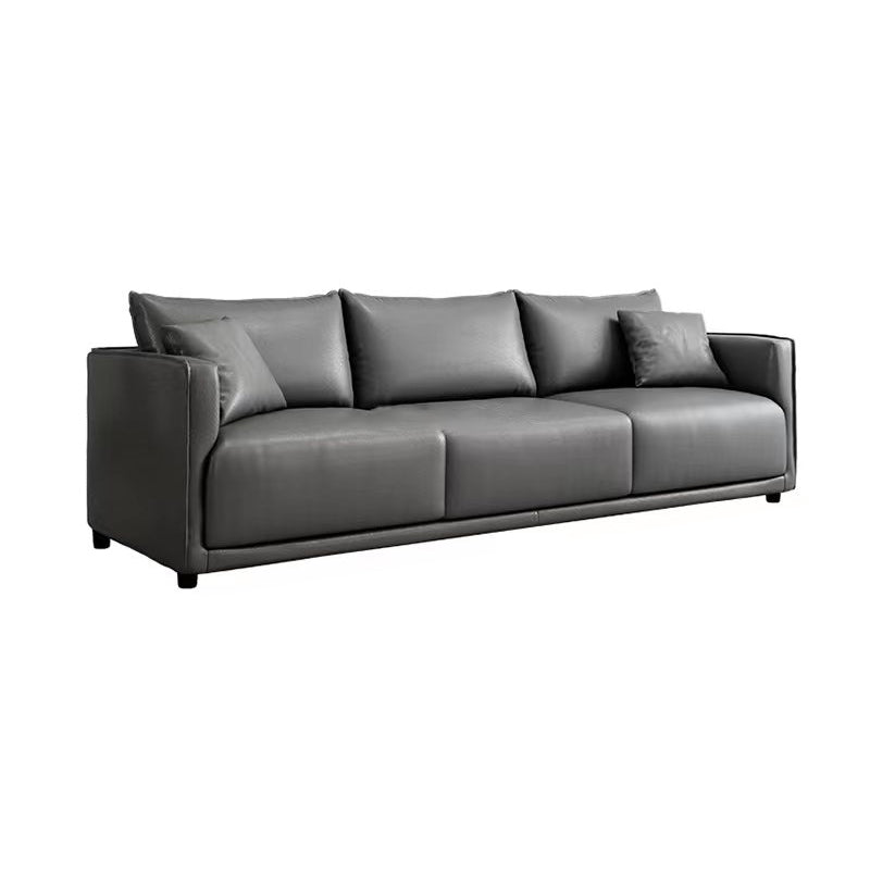 Minimalist 3-Seater Faux Leather Sofa Square Arm Loose Back Sofa