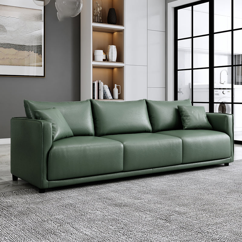 Minimalist 3-Seater Faux Leather Sofa Square Arm Loose Back Sofa
