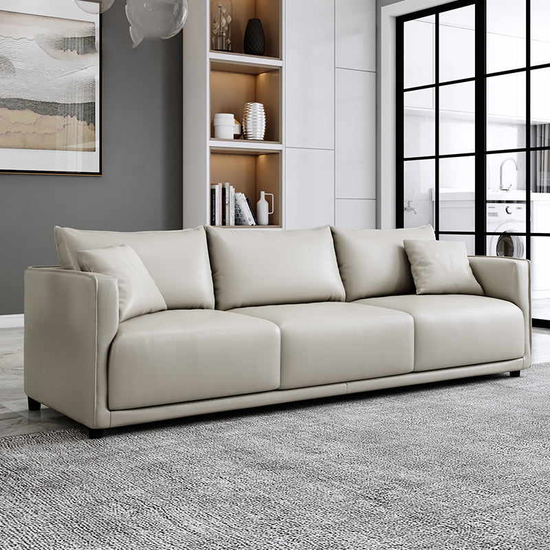 Minimalist 3-Seater Faux Leather Sofa Square Arm Loose Back Sofa