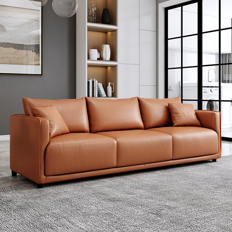 Minimalist 3-Seater Faux Leather Sofa Square Arm Loose Back Sofa