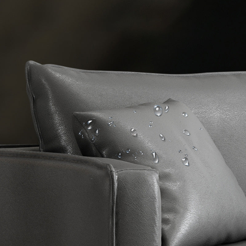 Minimalist 3-Seater Faux Leather Sofa Square Arm Loose Back Sofa
