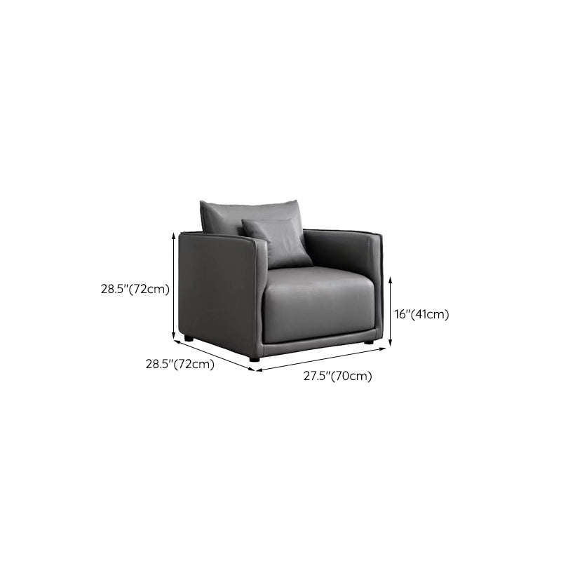 Minimalist 3-Seater Faux Leather Sofa Square Arm Loose Back Sofa