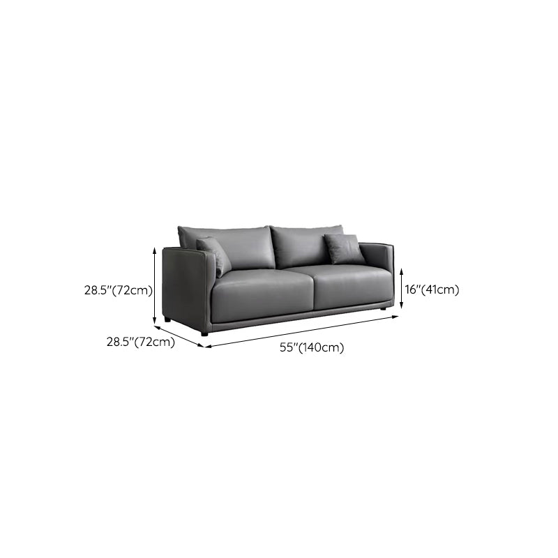 Minimalist 3-Seater Faux Leather Sofa Square Arm Loose Back Sofa