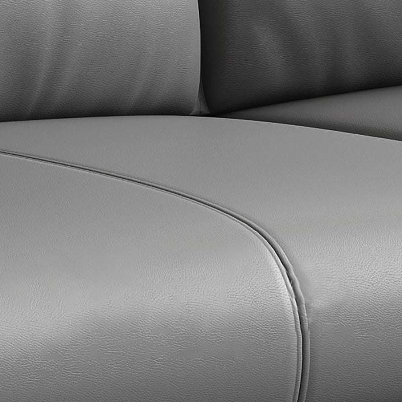Modern Style Gray Leather Sofa Flared Arm Loose Back Sofa with Pillows