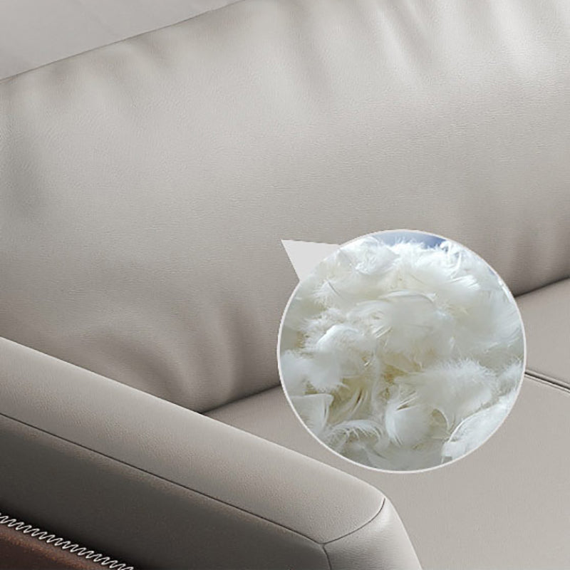 Modern Style Gray Leather Sofa Flared Arm Loose Back Sofa with Pillows