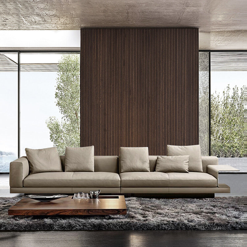 Contemporary Genuine Leather Settee Sewn Pillow Back Seating