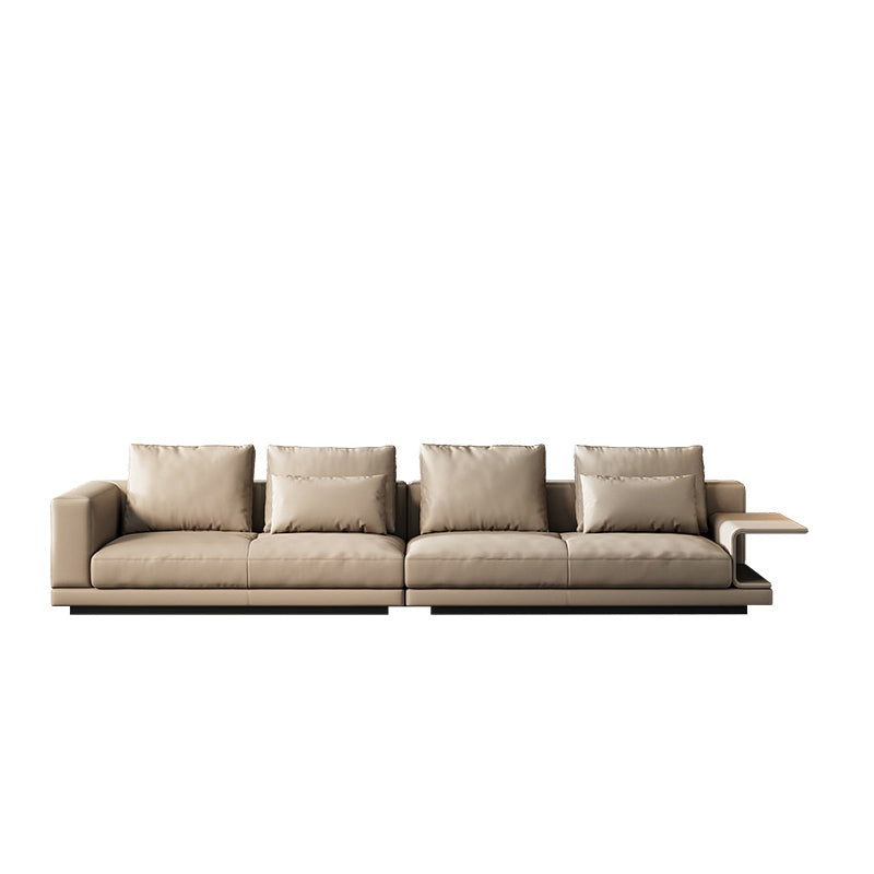 Contemporary Genuine Leather Settee Sewn Pillow Back Seating