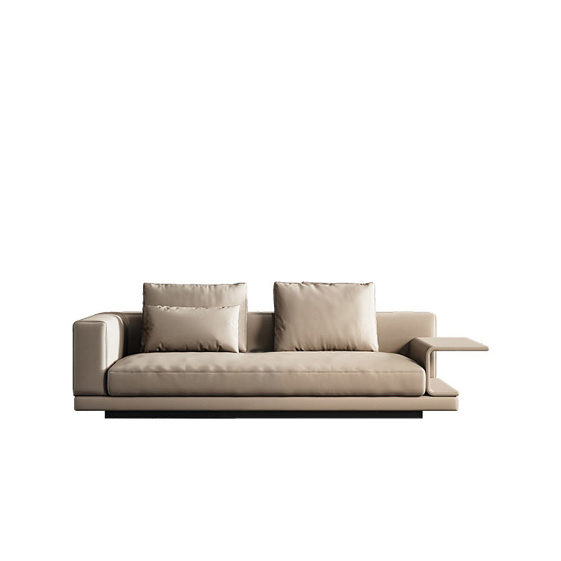 Contemporary Genuine Leather Settee Sewn Pillow Back Seating