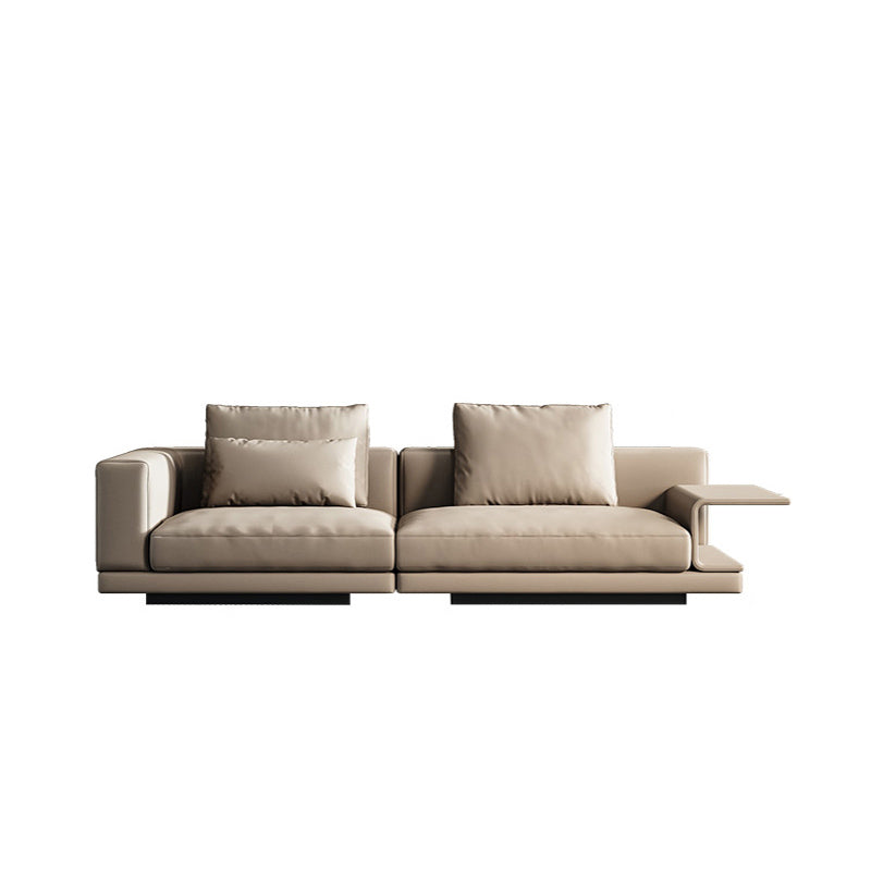 Contemporary Genuine Leather Settee Sewn Pillow Back Seating