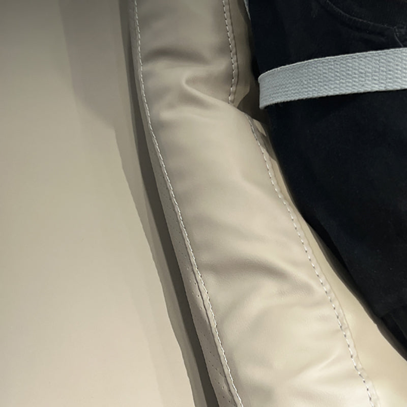 Contemporary Genuine Leather Settee Sewn Pillow Back Seating