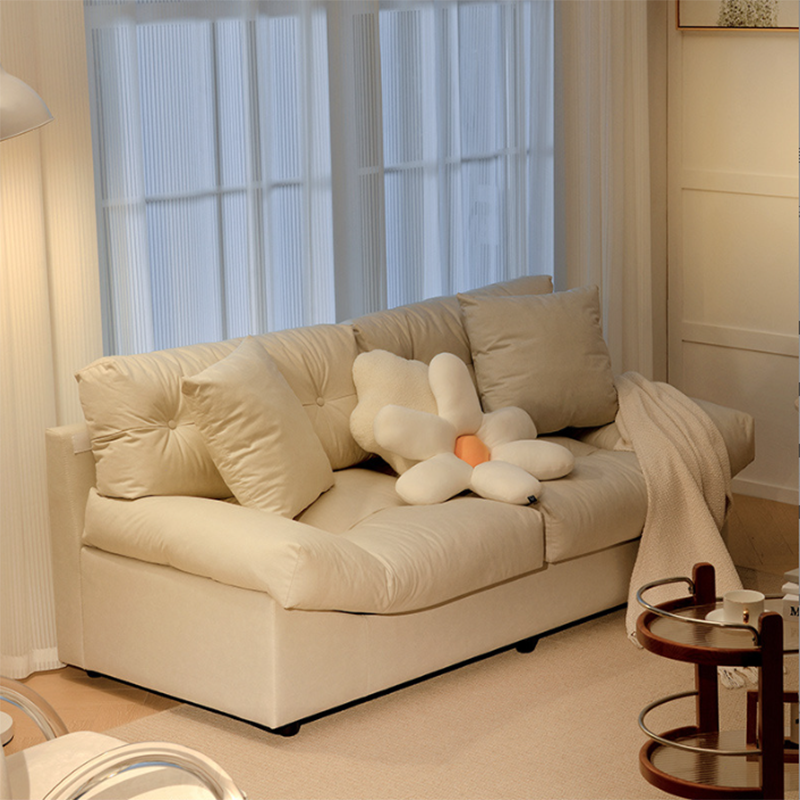 Northern European Armless Sofa Turfed Faux Leather & Linen Sofa in Beige