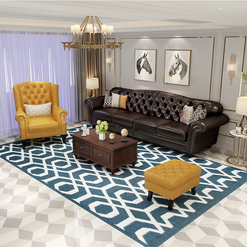 Traditional Living Room Brown Sofa 4-seat Genuine Leather Seating
