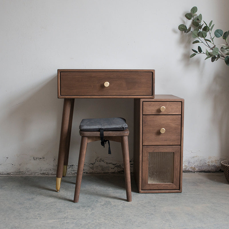 Rubberwood Vanity Set with Drawers in Walnut Makeup Vanity Desk Table