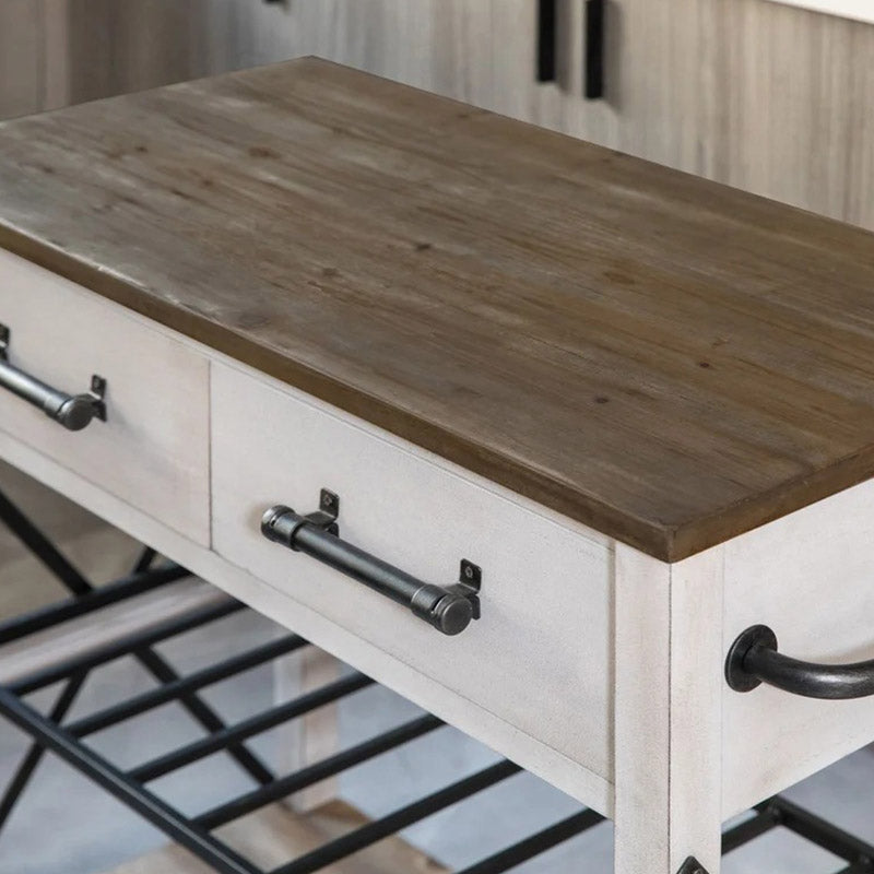 Solid Wood Kitchen Island Rolling Kitchen Trolley with Towel Rack