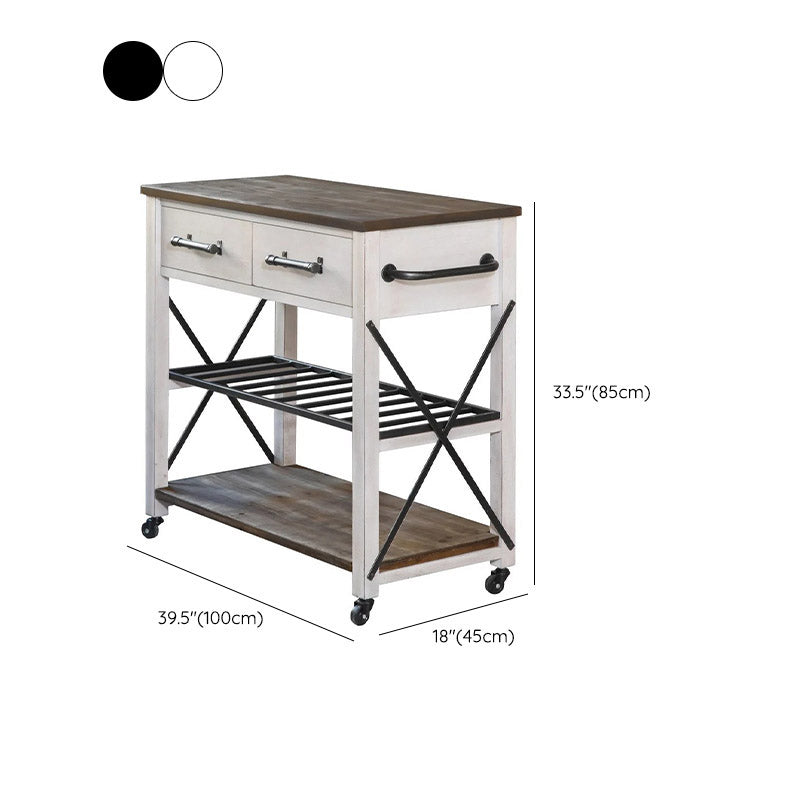 Solid Wood Kitchen Island Rolling Kitchen Trolley with Towel Rack