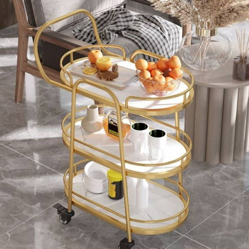 Rolling Modern Prep Table Home Dining Marble Kitchen Trolley