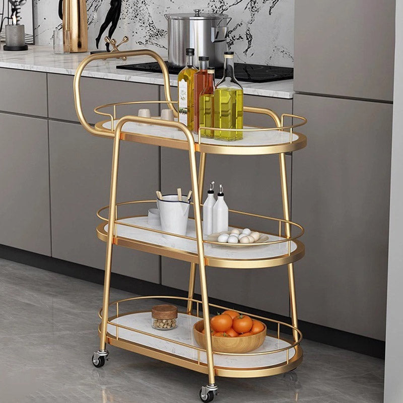 Rolling Modern Prep Table Home Dining Marble Kitchen Trolley