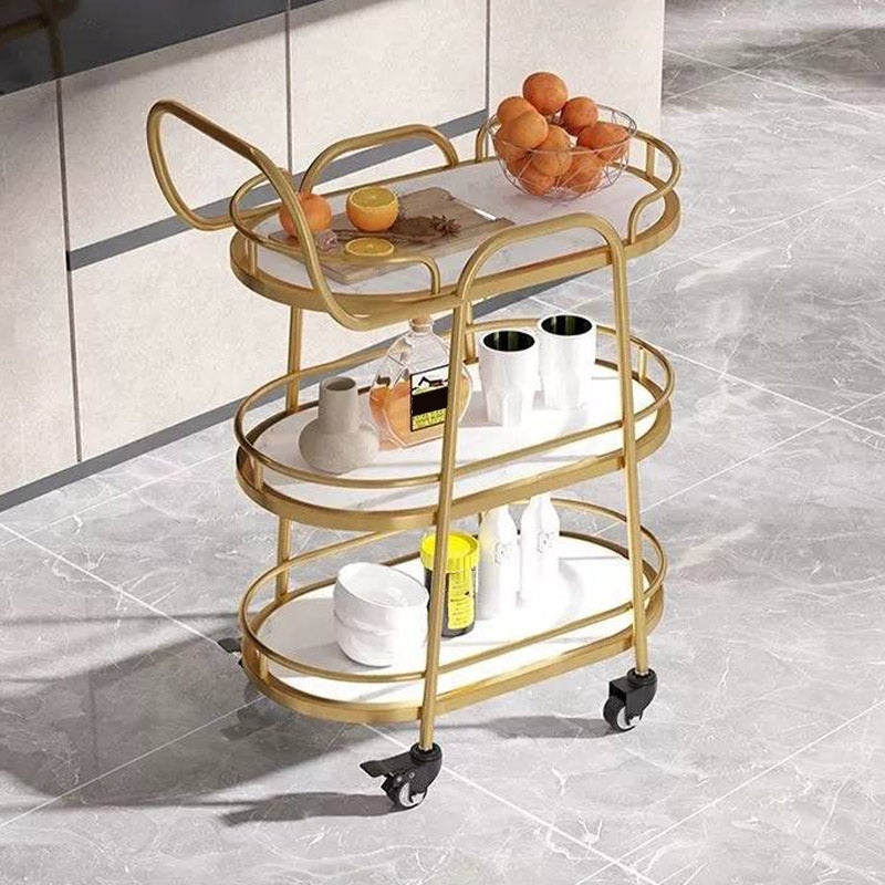 Rolling Modern Prep Table Home Dining Marble Kitchen Trolley